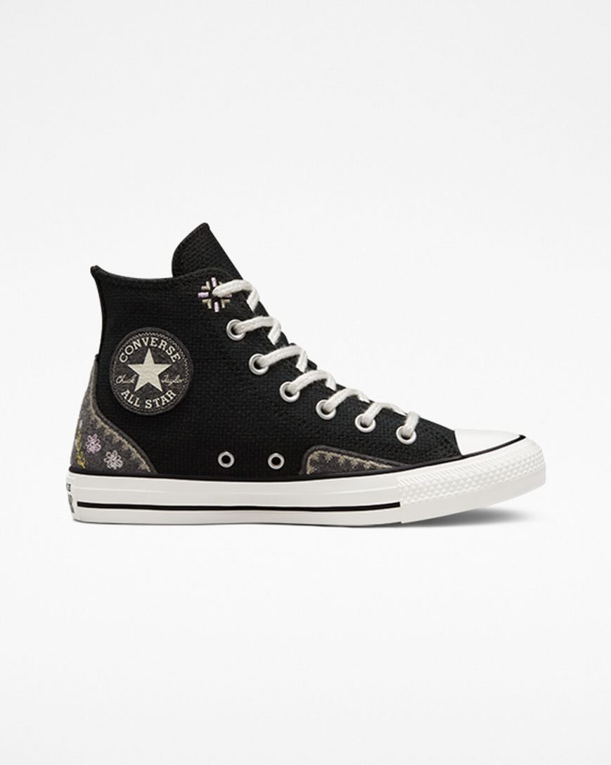 Dámské Boty Vysoké Converse Chuck Taylor All Star Autumn Embroidery Černé Růžové | CZ PUSH05